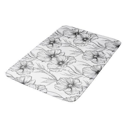 白モダン黒の花の植物模様 バスマット (アングル)