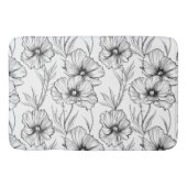 白モダン黒の花の植物模様 バスマット (正面)