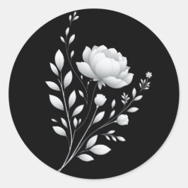 白モダン黒の花 ラウンドシール