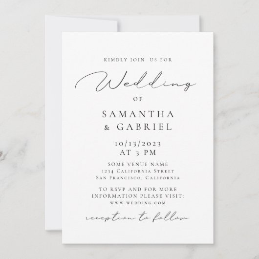 白モダン黒の軽い書結婚道 招待状 (正面)