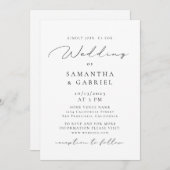 白モダン黒の軽い書結婚道 招待状 (正面/裏面)