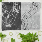 白モダン黒の音楽 キッチンタオル (折り畳み)