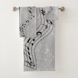 白モダン黒の音楽 バスタオルセット