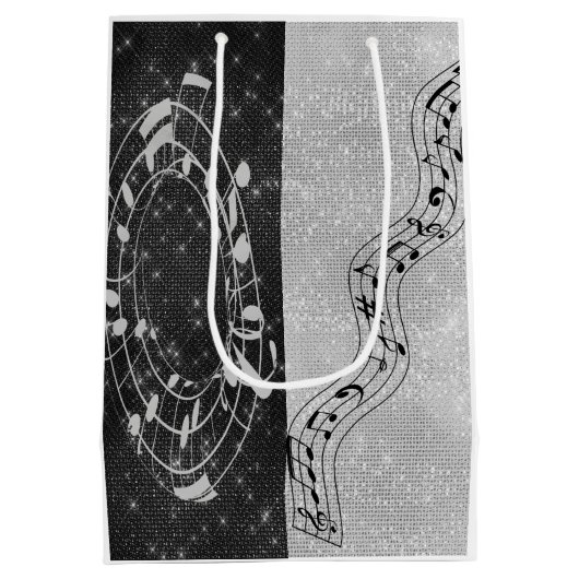 白モダン黒の音楽 ミディアムペーパーバッグ (裏面)