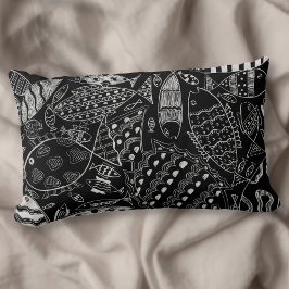 白モダン黒の魚の模様 ランバークッション