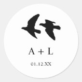 白モダン黒の鳥のモノグラ結婚ム ラウンドシール (正面)