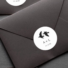 白モダン黒の鳥のモノグラ結婚ム ラウンドシール