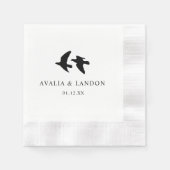 白モダン黒の鳥の結婚群 縁ありカクテルナプキン (正面)