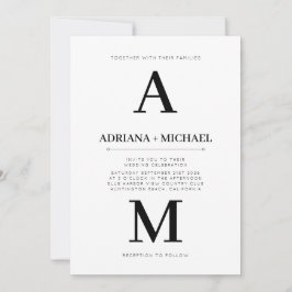 白モダン黒はっきりしたタイポグラフィ結婚ズInvitat 招待状