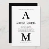 白モダン黒はっきりしたタイポグラフィ結婚ズInvitat 招待状 (正面/裏面)
