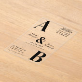 白モダン黒イスラムのミニマル結婚主義 アクリル招待状 (レイダウン)