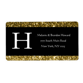 白モダン黒エレガント金ゴールドモノグラムイニシャル ラベル