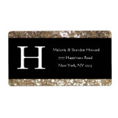 白モダン黒エレガント金ゴールドモノグラムイニシャル ラベル (正面)