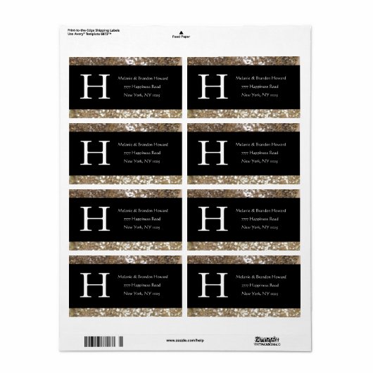 白モダン黒エレガント金ゴールドモノグラムイニシャル ラベル (フルシート)