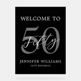 白モダン黒エレガント50誕生日 アクリルサイン