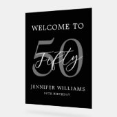 白モダン黒エレガント50誕生日 アクリルサイン (傾斜)