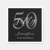白モダン黒エレガント50誕生日 スタンダードカクテルナプキン (正面)