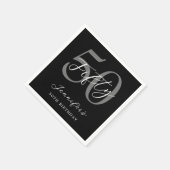 白モダン黒エレガント50誕生日 スタンダードカクテルナプキン (角)