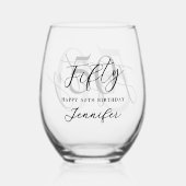 白モダン黒エレガント50誕生日 ステムなしワイングラス (正面)