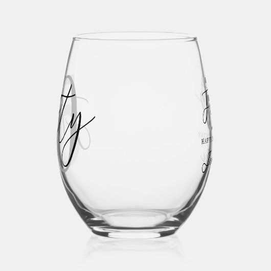 白モダン黒エレガント50誕生日 ステムなしワイングラス (右)