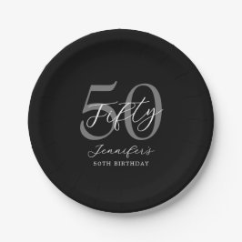 白モダン黒エレガント50誕生日 ペーパープレート