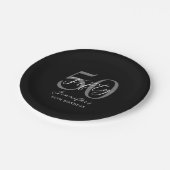 白モダン黒エレガント50誕生日 ペーパープレート (アングル)