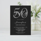 白モダン黒エレガント50誕生日 招待状 (スタンド正面)