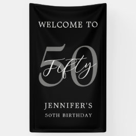 白モダン黒エレガント50誕生日 横断幕