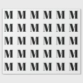 白モダン黒カスタムイニシャル ラッピングペーパー (フラット)