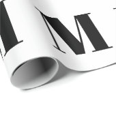 白モダン黒カスタムイニシャル ラッピングペーパー (ロールコーナー)