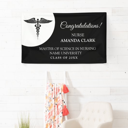 白モダン黒カドゥセウスナースRn卒業 横断幕 (インサイチュ)
