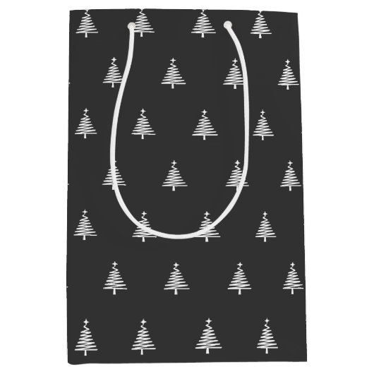 白モダン黒クリスマス ミディアムペーパーバッグ (正面)