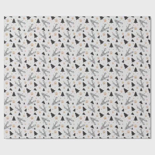 白モダン黒クリスマス ラッピングペーパー (フラット)