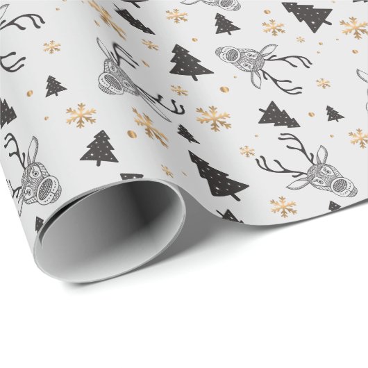 白モダン黒クリスマス ラッピングペーパー (ロールコーナー)