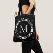 白モダン黒グレー円の正方形抽象芸術T トートバッグ (クローズアップ)