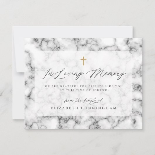 白モダン黒シンプルフェイク十字碑 サンキューカード (正面)