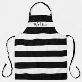 白モダン黒スクリストライプのプトパーソナライズされた エプロン (正面)