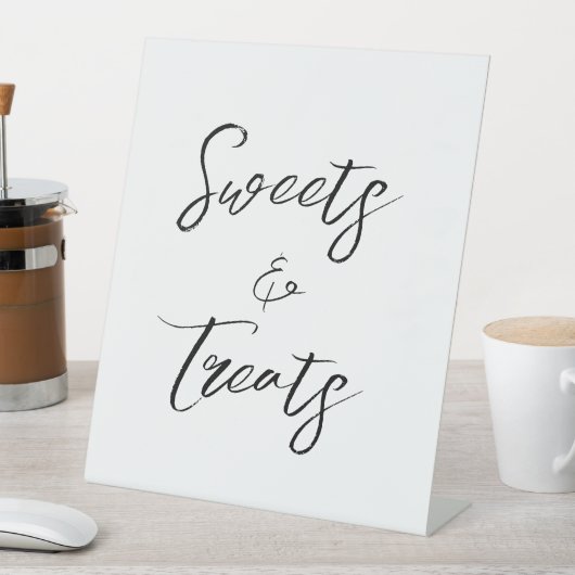 白モダン黒スクリプトスイーツトリッ結婚ツ 台座サイン (インサイチュ)