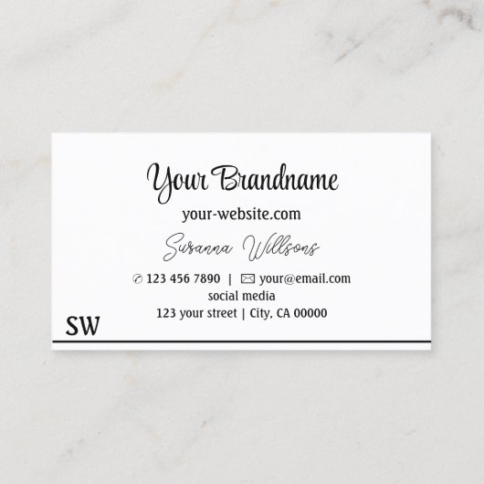 白モダン黒ストライプとモノグラムスタイリッシュ 名刺 (裏面)