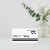 白モダン黒ストライプとモノグラムスタイリッシュ 名刺 (スタンド正面)