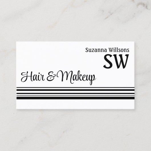 白モダン黒ストライプとモノグラムスタイリッシュ 名刺 (正面)