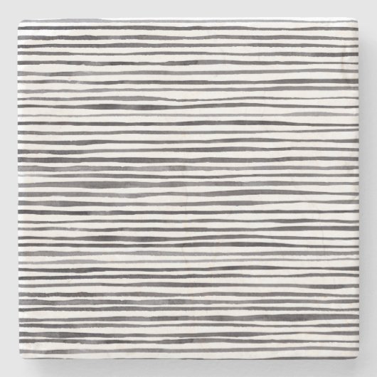 白モダン黒ストライプの水彩   ストーンコースター (正面)