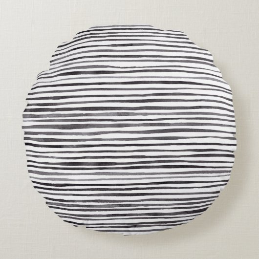 白モダン黒ストライプの水彩 ラウンドクッション (正面)