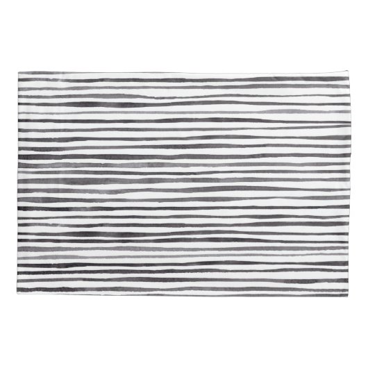 白モダン黒ストライプの水彩   枕カバー (裏面)