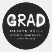 白モダン黒スプレー絵を描卒業 ラウンドシール (正面)