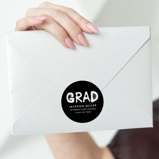 白モダン黒スプレー絵を描卒業 ラウンドシール