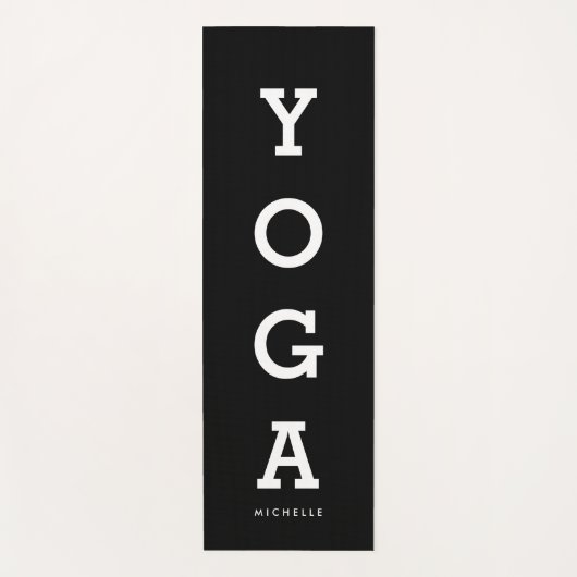 白モダン黒タイポグラフィパーソナライズされた ヨガマット (正面)