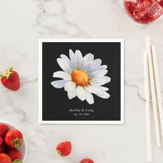白モダン黒デイジー結婚花 スタンダードカクテルナプキン (インサイチュ)