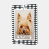 白モダン黒パタ市松模様にーンPet Photo メタルオーナメント (正面左)