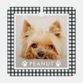 白モダン黒パタ市松模様にーンPet Photo メタルオーナメント (裏面)